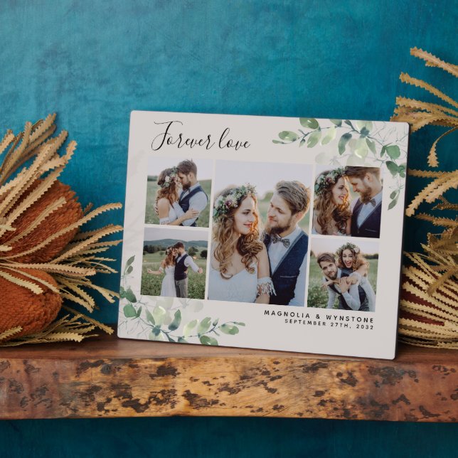 Eucalyptus Wedding Photo Collage Keepsake Plaque (Side)