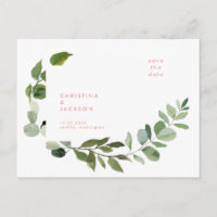  Eucalyptus Wedding  Pink Text Save the Date 