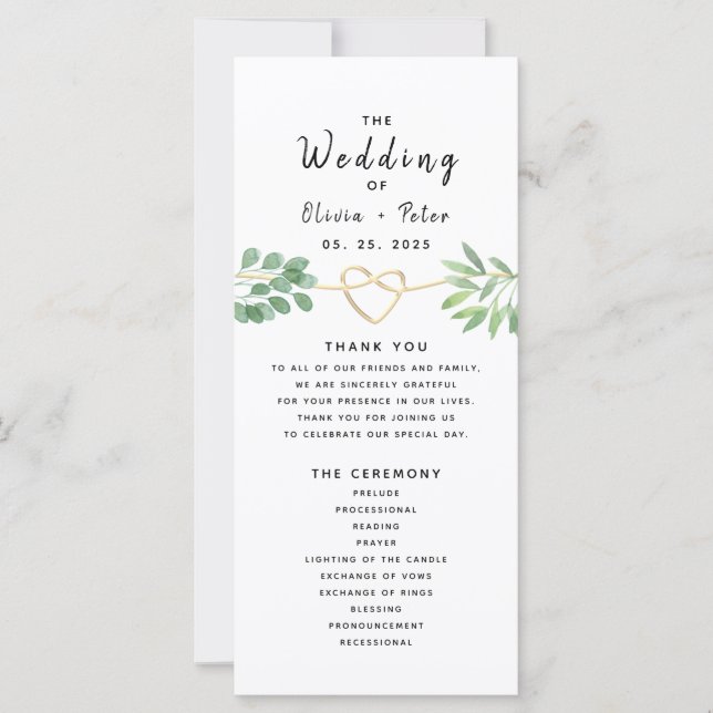 Eucalyptus Wedding Program (Front)