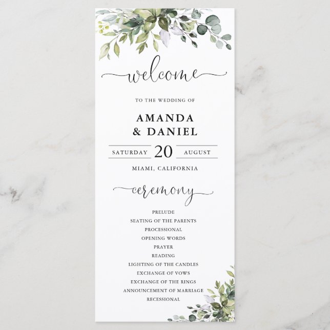 Eucalyptus Wedding Program (Front)