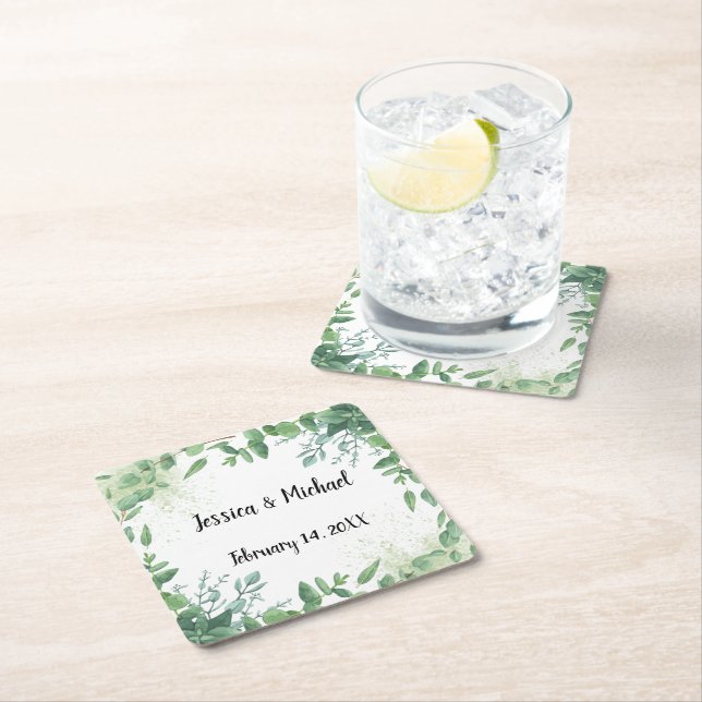 Eucalyptus Wedding pub custom coaster (Insitu)