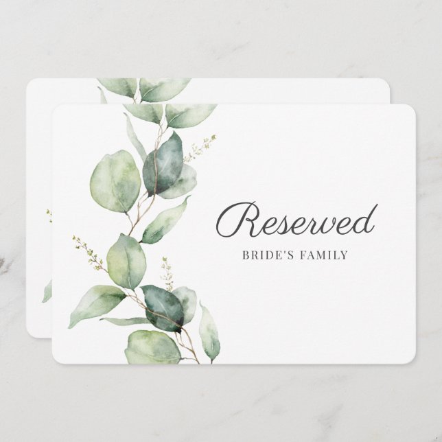 Eucalyptus Wedding Reception Bride Reserved Card (Front/Back)