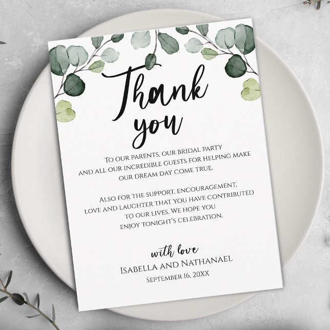 Eucalyptus Wedding Reception Card (Rustic Eucalyptus Wedding Reception Card)