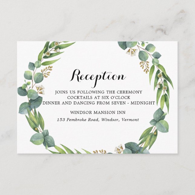Eucalyptus wedding reception enclosure card (Front)