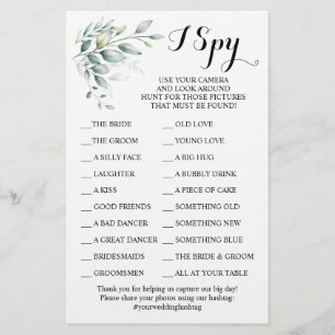 Eucalyptus Wedding Reception I Spy Game Card