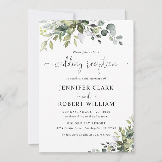 Eucalyptus Wedding Reception Invitation (Front)
