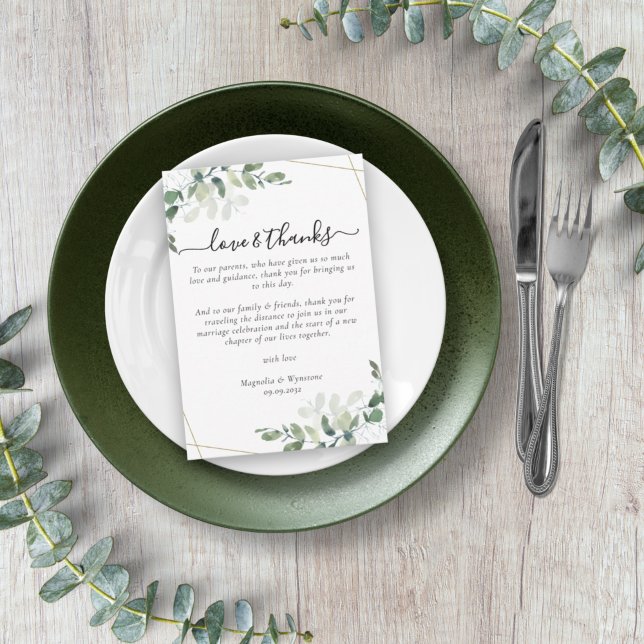 Eucalyptus Wedding Reception Table Thank You Card (Creator Uploaded)