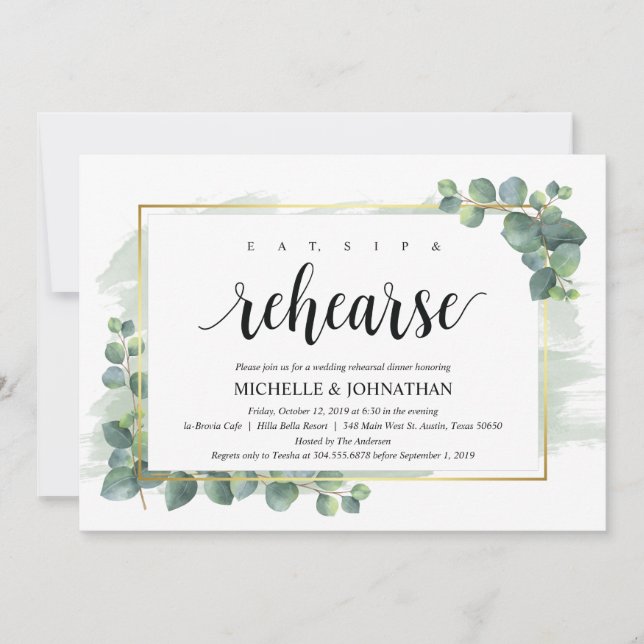 Eucalyptus Wedding Rehearsal Dinner Invitation (Front)