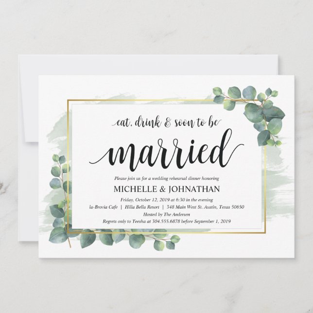 Eucalyptus Wedding Rehearsal Dinner Invitation (Front)