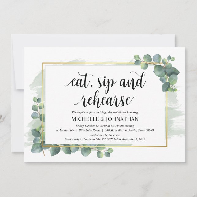 Eucalyptus Wedding Rehearsal Dinner Invitation (Front)