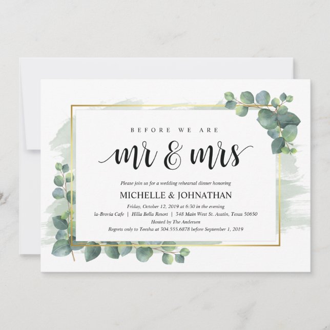Eucalyptus Wedding Rehearsal Dinner Invitation (Front)