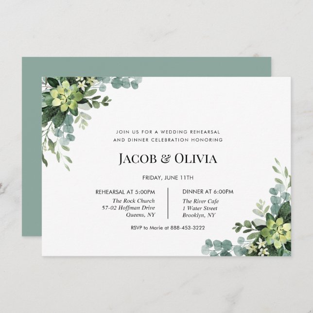 Eucalyptus Wedding Rehearsal Dinner invite (Front/Back)