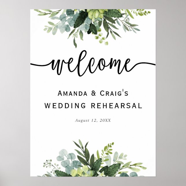 Eucalyptus Wedding Rehearsal Dinner Welcome Sign (Front)