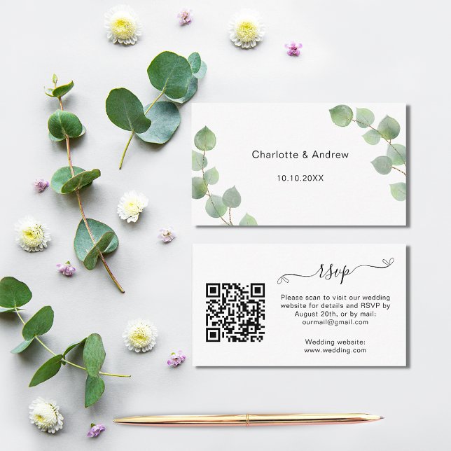 Eucalyptus wedding response website QR code RSVP Enclosure Card (Creator Uploaded)