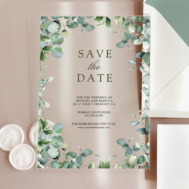 Eucalyptus Wedding Save the Date Acrylic Invitations (Creator Uploaded)
