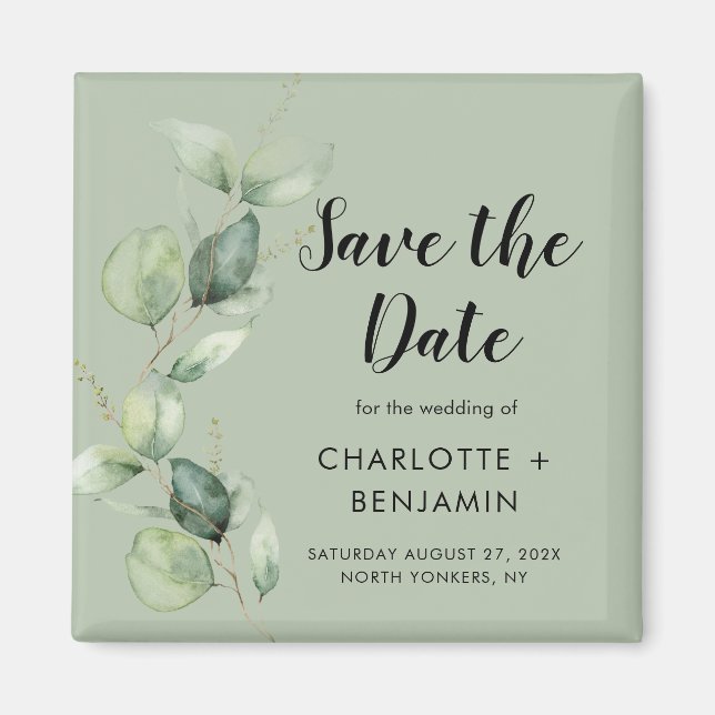 Eucalyptus Wedding Save the Date Magnet (Front)