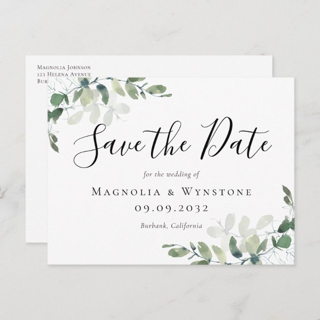 Eucalyptus Wedding Save The Date Postcard (Front/Back)