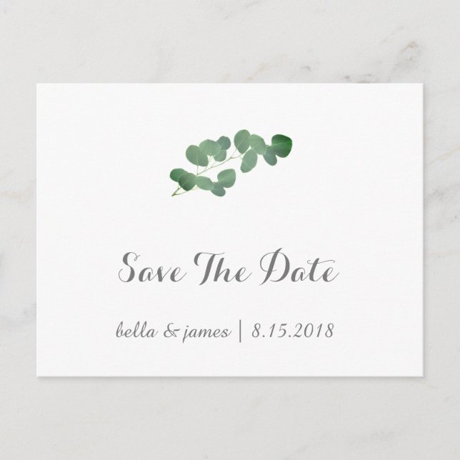 Eucalyptus Wedding Save The Date Postcards (Front)
