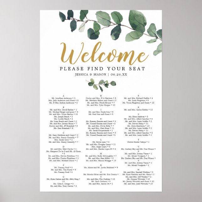 Eucalyptus Wedding Seating Chart Sign (Front)