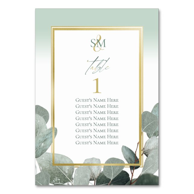Eucalyptus wedding seating chart table number (Front)