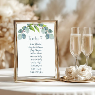 Eucalyptus Wedding Seating Table Number Names List