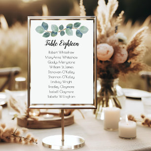 Eucalyptus Wedding Seating Table Number Names List