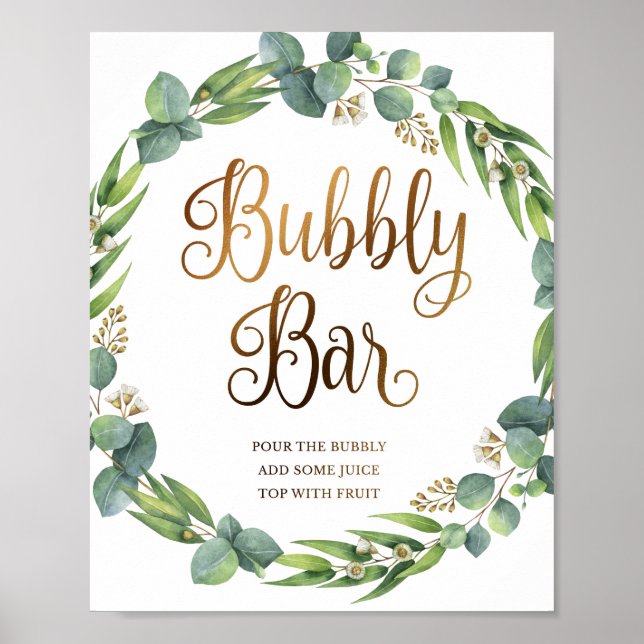 Eucalyptus wedding sign for bubbly bar (Front)