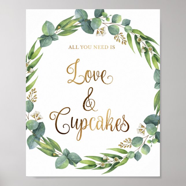 Eucalyptus wedding sign for cupcakes (Front)