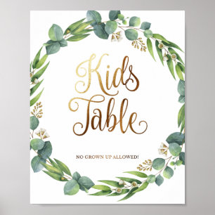 Eucalyptus wedding sign for kids table