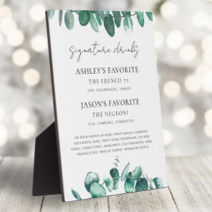 Eucalyptus Wedding Signature Drinks Sign, Cocktail Plaque