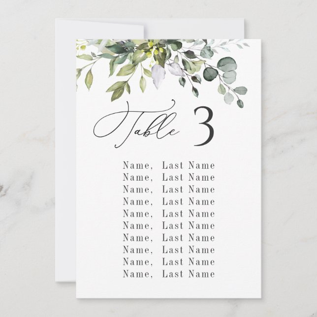 Eucalyptus Wedding Table Seating Chart Cards (Front)