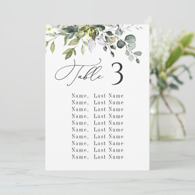 Eucalyptus Wedding Table Seating Chart Cards (Standing Front)