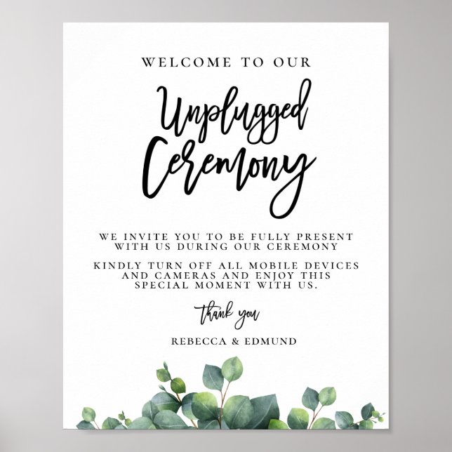 Eucalyptus Wedding Unplugged Ceremony Poster (Front)