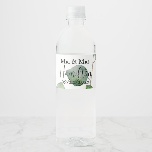 Eucalyptus Wedding Water Bottle Label (Front)
