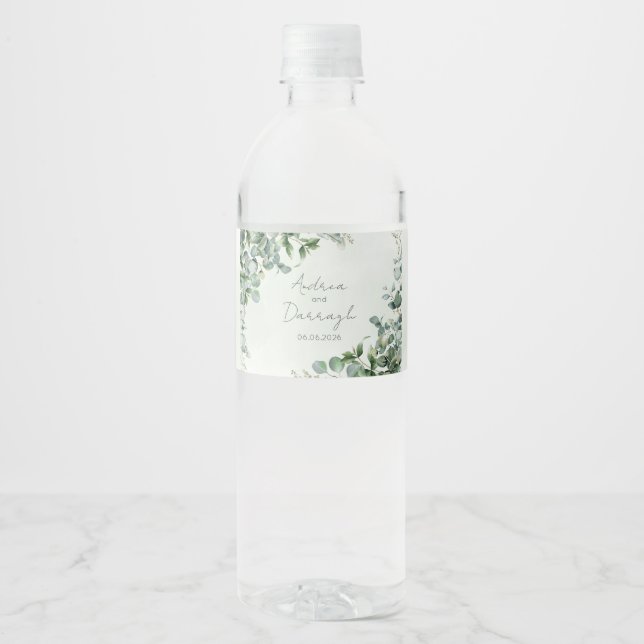 Eucalyptus Wedding Water Bottle Label 1001A (Front)