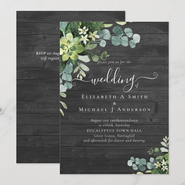 Eucalyptus Wedding Watercolor Greenery Invitations (Front/Back)
