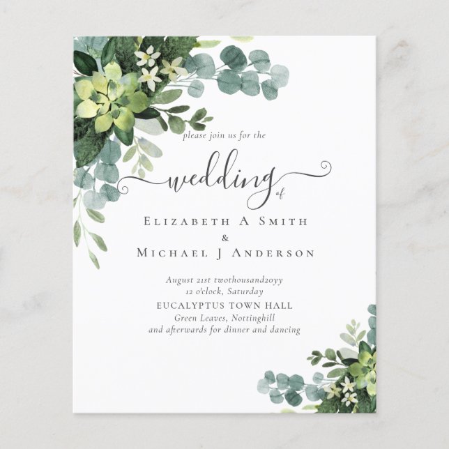 Eucalyptus Wedding Watercolor Greenery Invitations Flyer (Front)