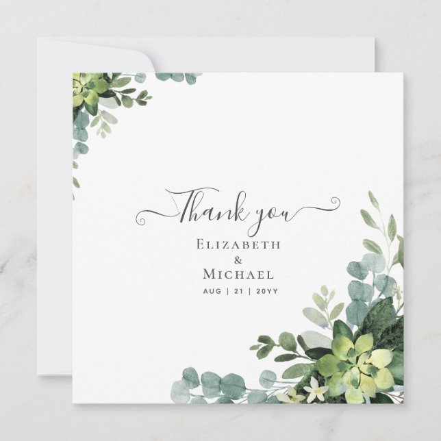 Eucalyptus Wedding - Watercolor Greenery Leaves Invitation (Front)