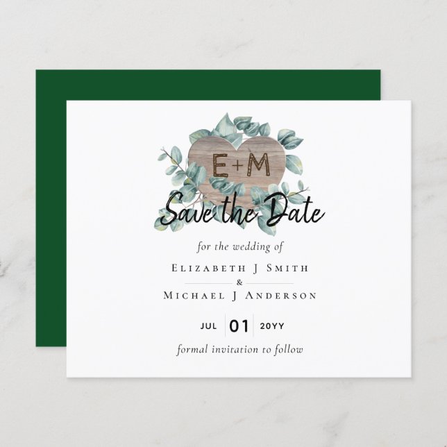 Eucalyptus Wedding - Watercolor Greenery Monogram (Front/Back)
