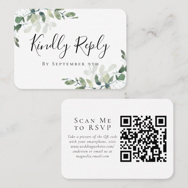 Eucalyptus Wedding Website QR Code RSVP Card (Front/Back)