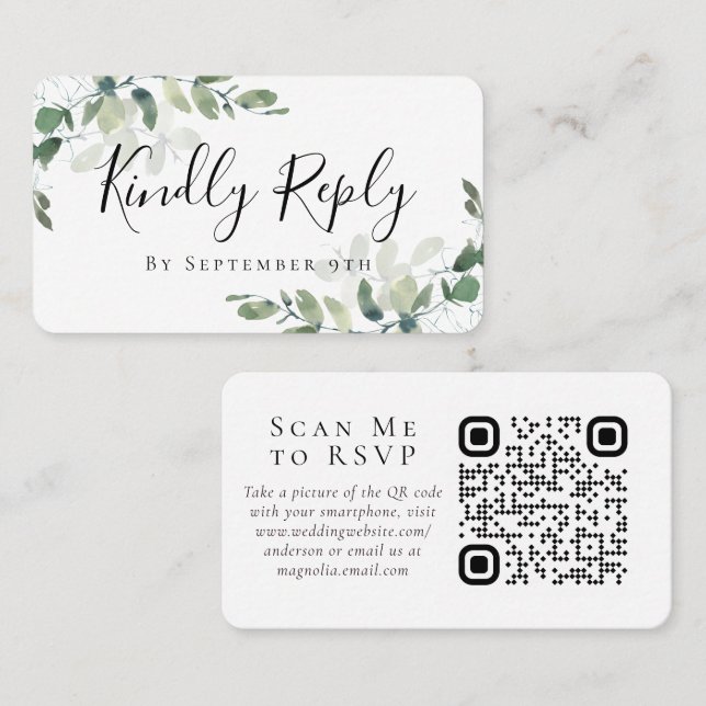 Eucalyptus Wedding Website QR Code RSVP Card (Front/Back)
