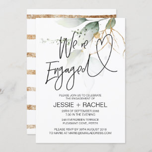 Eucalyptus We're Engaged Modern Engagement Party Invitation