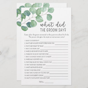 Eucalyptus - What did the groom say bridal game