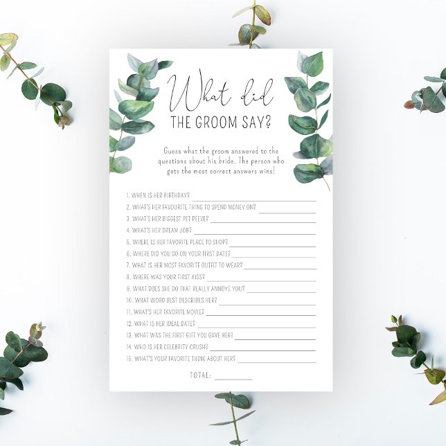 Eucalyptus - What did the groom say bridal game (Creator Uploaded)