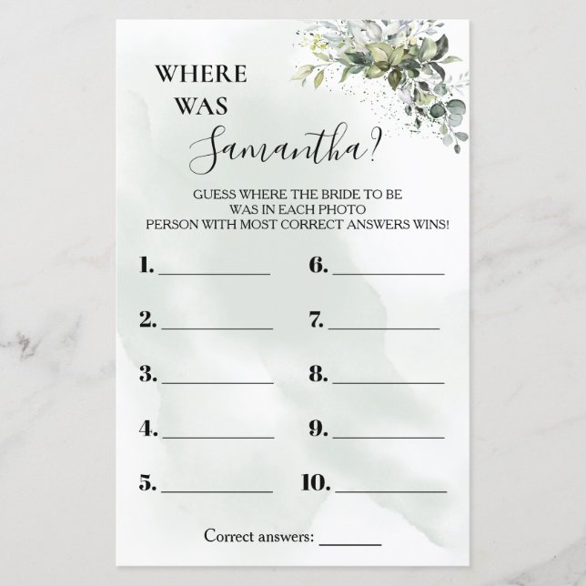 Eucalyptus Where was She shower bilingual game (Front)