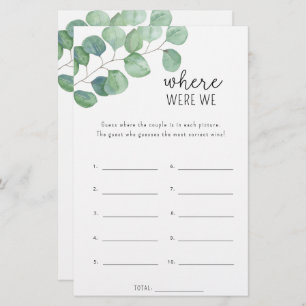 Eucalyptus - Where were we bridal shower game
