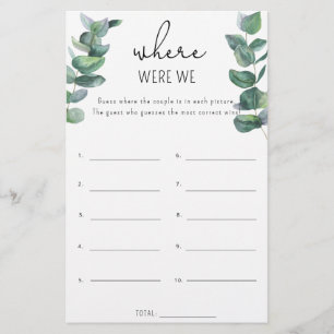 Eucalyptus - Where were we bridal shower game