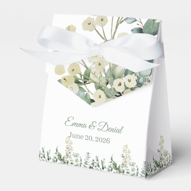 Eucalyptus & White Florals Botanical Wedding  Favour Box (Front Side)