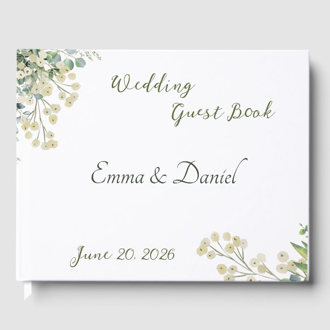 Eucalyptus & White Florals Botanical Wedding  Guest Book (Front)