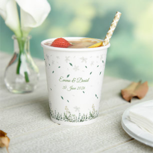 Eucalyptus & White Florals Botanical Wedding Paper Cups